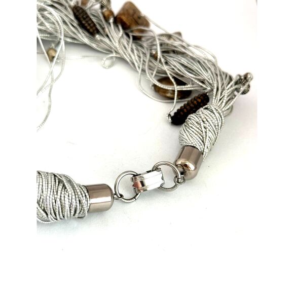 Statement Necklace with Silver Threads and Metallic Beads - Picture 4 of 6